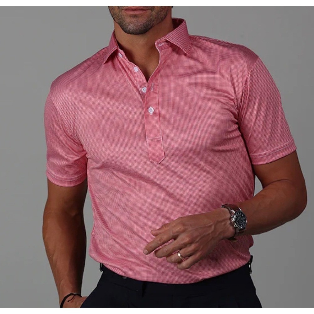 Collars & Co Mens Polo Shirt Golf Red Houndstooth XL Tall Dress Collar NWOT